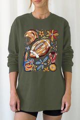 UL240-E3072 Retro Floral Football Graphic Long Sleeve Tee $13.75