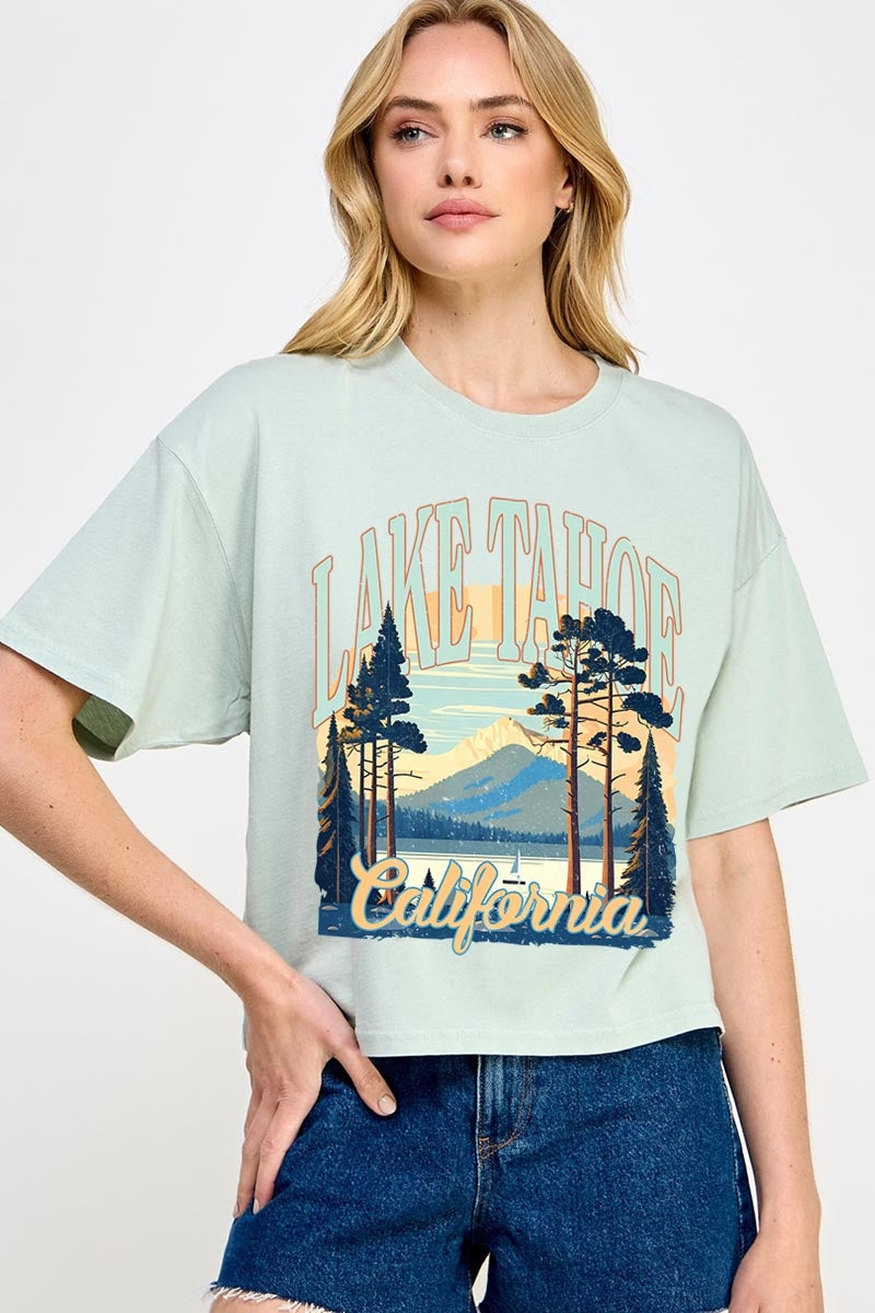 CTS-E3059 Lake Tahoe Graphic Relaxed Crop Top $10.5
