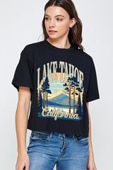 CTS-E3059 Lake Tahoe Graphic Relaxed Crop Top $10.5