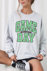 UL240-E3128 Green Gingham Game Day Graphic Long Sleeve Tee $13.75