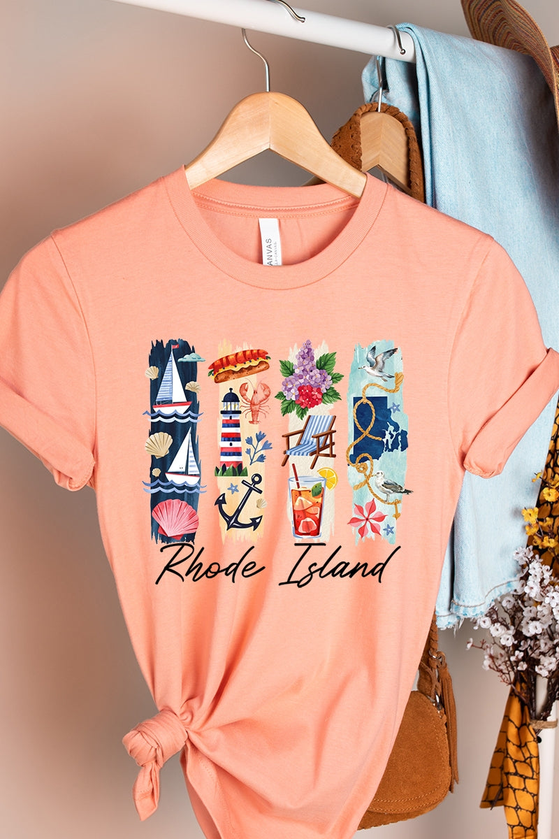 US3001-E3061RI Rhode Island State Brushstroke Graphic Tee $12.5