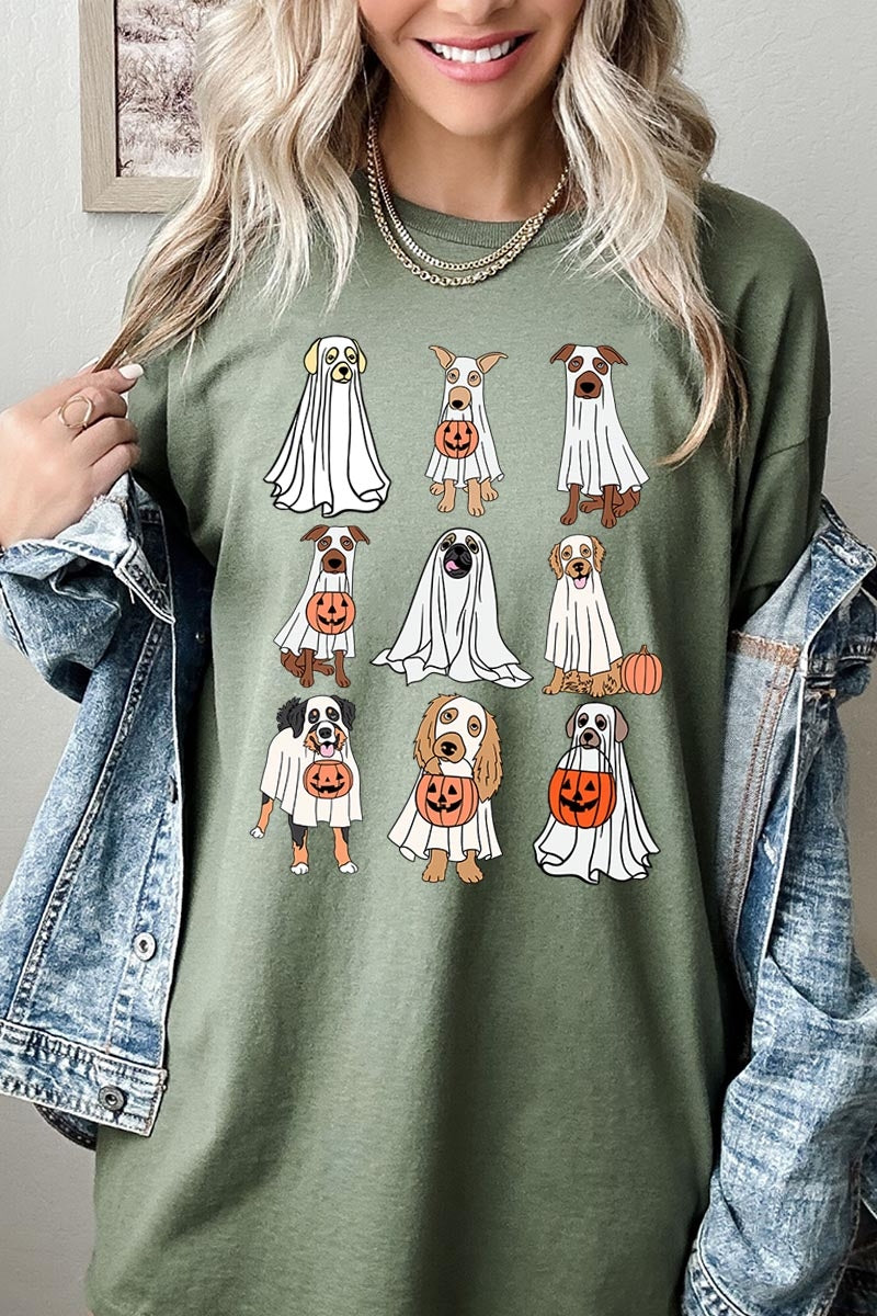 5000P-E3106 Halloween Ghost Dog Graphic Plus Heavy Cotton Tee $12.75