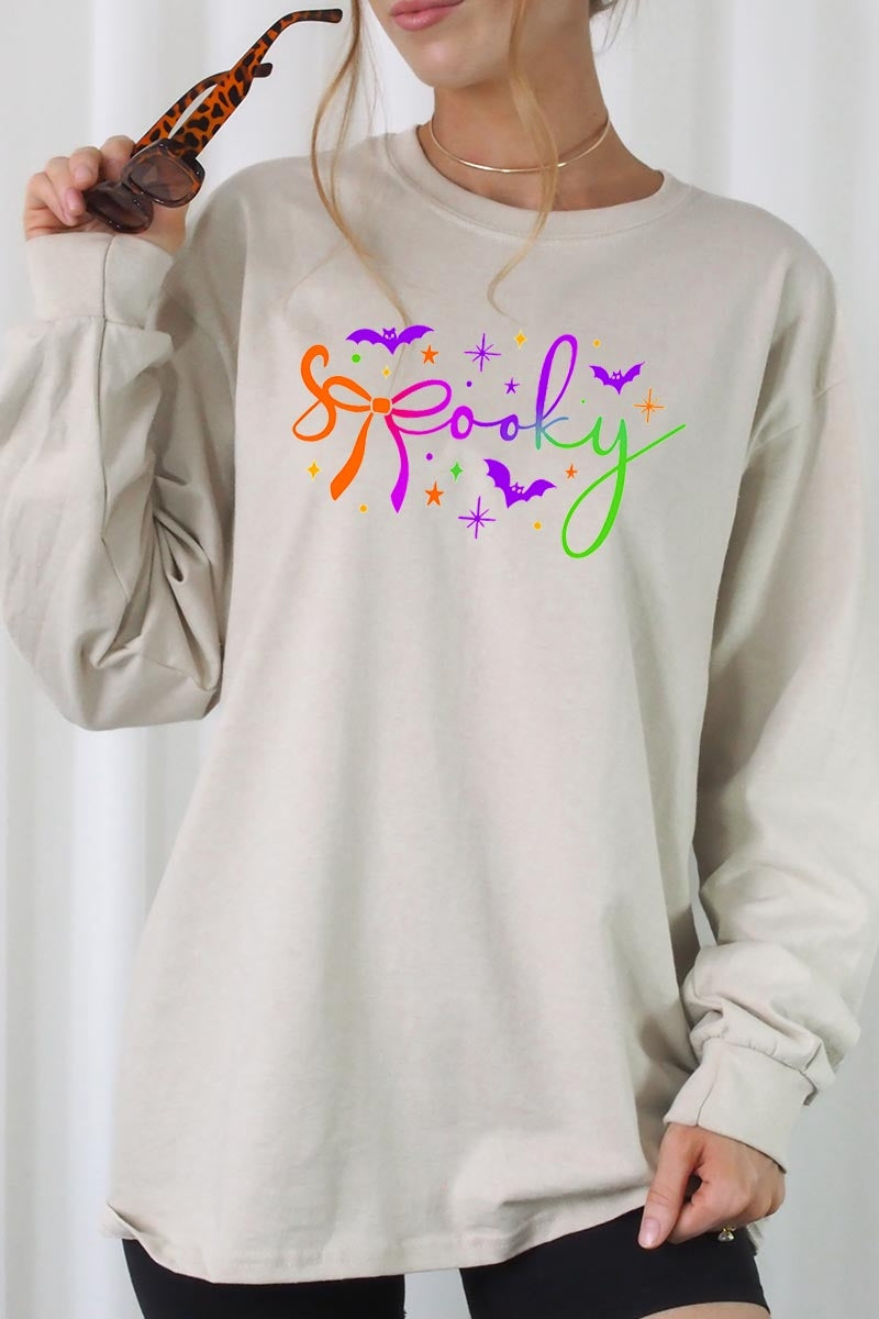 UL240P-E3109 Spooky Halloween Graphic Plus Long Sleeve Tee $17