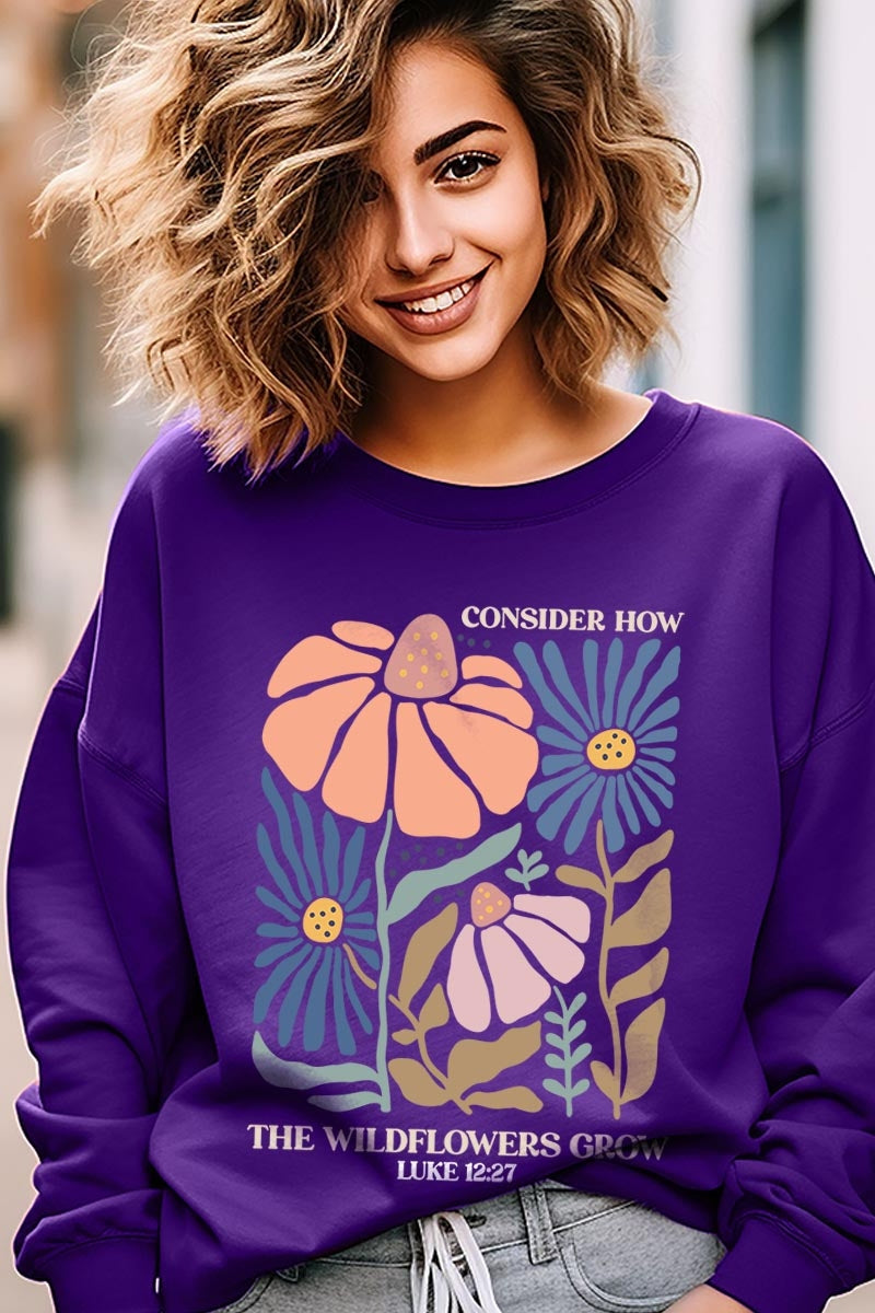 UL180-E3067 Consider the Wildflowers Graphic Sweatshirt $20