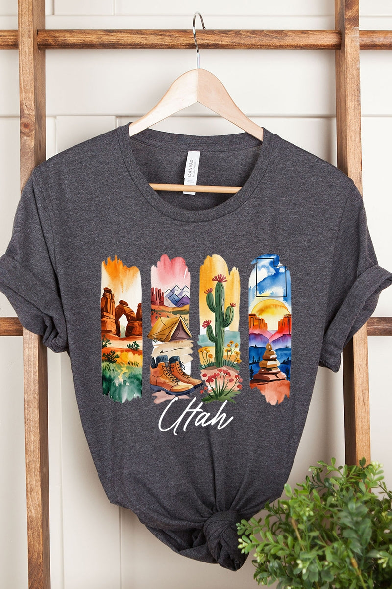 US3001P-E3061UT Utah State Brushstroke Graphic Plus Tee $16