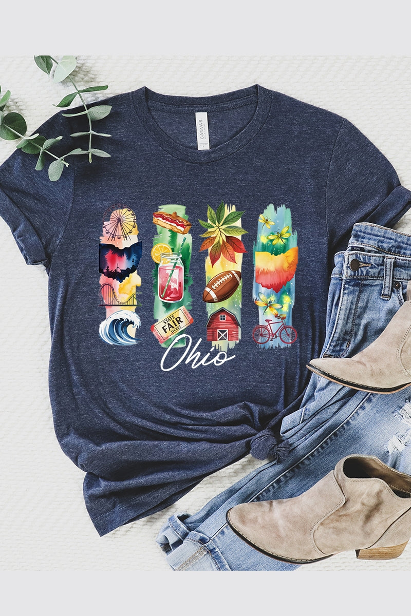 US3001-E3061OH Ohio State Brushstroke Graphic Tee $12.5