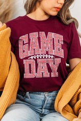 US3001P-E3126 Red Gingham Game Day Graphic Plus Tee $16