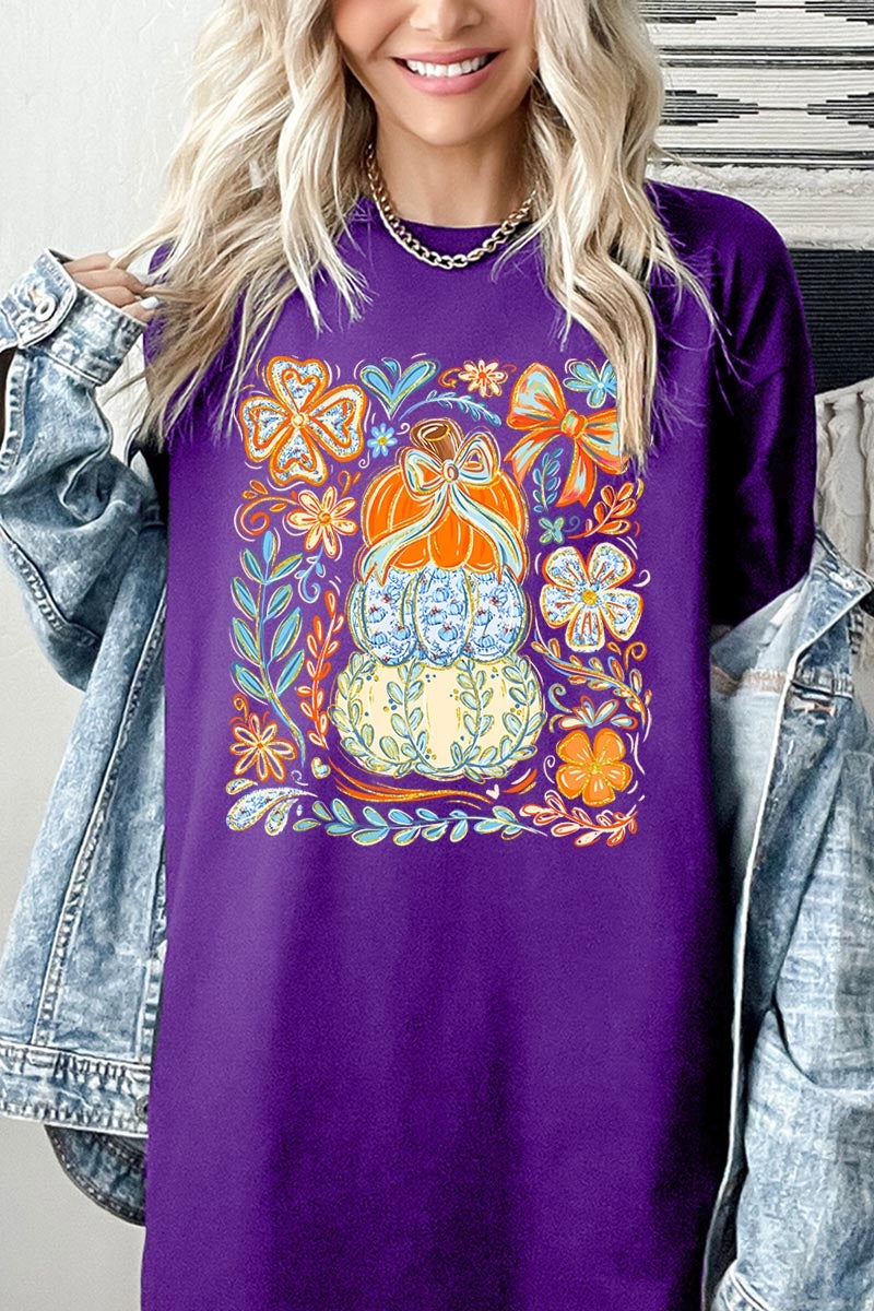 5000P-E3153 Floral Pumpkin Stack Graphic Plus Heavy Cotton Tee $12.75