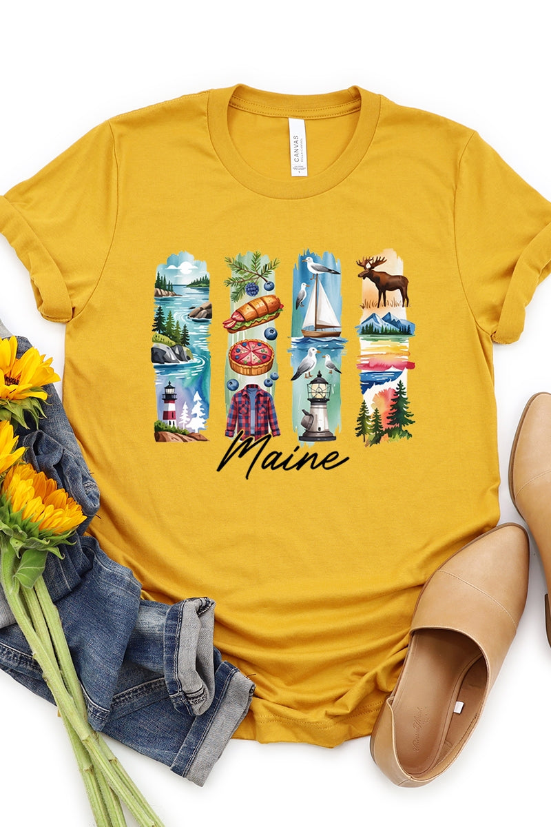 US3001P-E3061ME Maine State Brushstroke Graphic Plus Tee $16