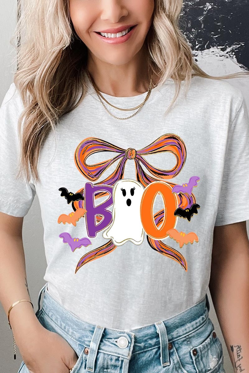 US3001-E3120 Boo Brushstroke Bow Graphic Tee $12.5