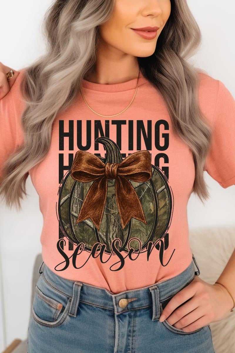 US3001P-E3190 Hunting Pumpkin Bow Graphic Plus Tee $16