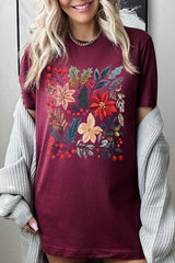 US3001P-E3186 Floral Christmas Graphic Plus Tee $16