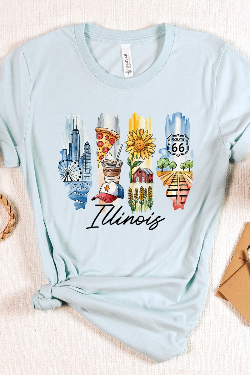 US3001P-E3061IL Illinois State Brushstroke Graphic Plus Tee $16