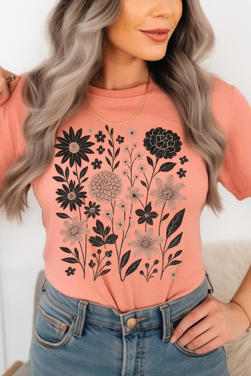 US3001-E3178 Fall Floral Garden Graphic Tee $12.5