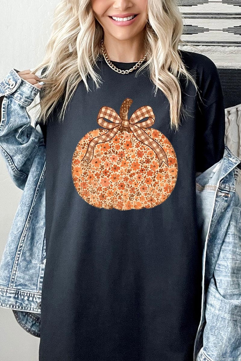 5000P-E3135 Floral Fall Pumpkin Graphic Plus Heavy Cotton Tee $12.75