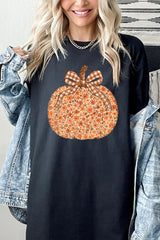 5000-E3135 Floral Fall Pumpkin Graphic Heavy Cotton Tee $9
