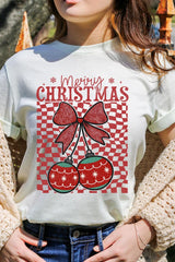 US3001P-E3196 Cherry Ornament Christmas Graphic Plus Tee $16