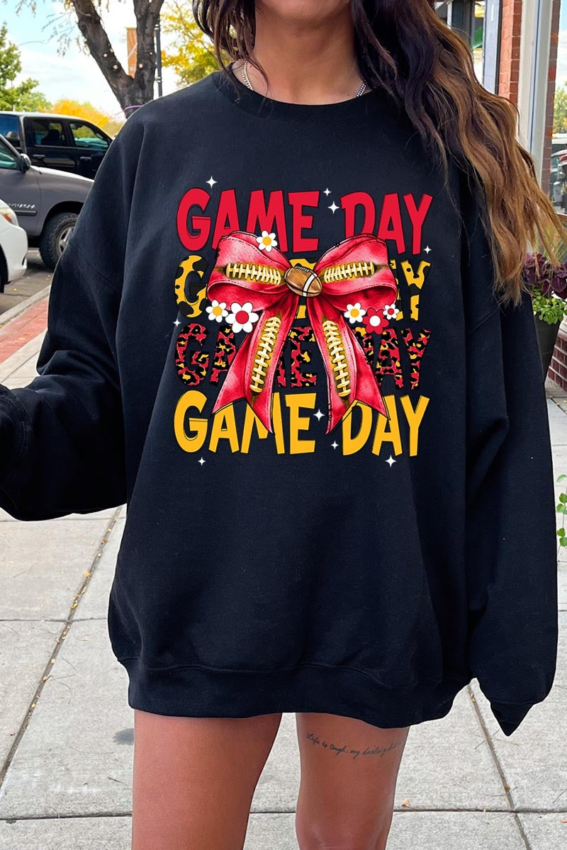 UL180-E3091 Red Yellow Football Game Day Bow Sweatshirt $20