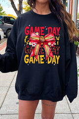 UL180P-E3091 Red Yellow Football Game Day Bow Plus Sweatshirt $25