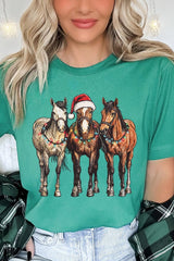 US3001-E3182 Christmas Horses Graphic Tee $12.5