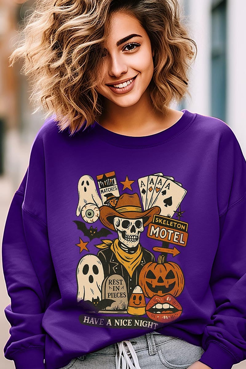 UL180-E3107 Spooky Western Skeleton Graphic Sweatshirt $20