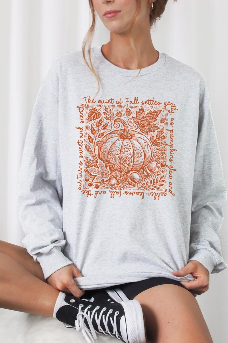 UL240-E3112 Fall Pumpkin Botanical Graphic Long Sleeve Tee $13.75