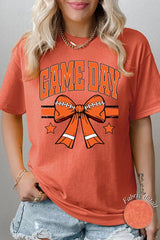 5000-E3064 Orange Football Bow Graphic Heavy Cotton Tee $9