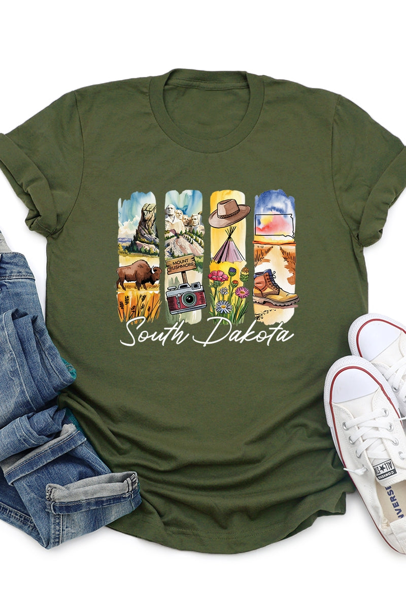 US3001P-E3061SD South Dakota State Brushstroke Graphic Plus Tee $16