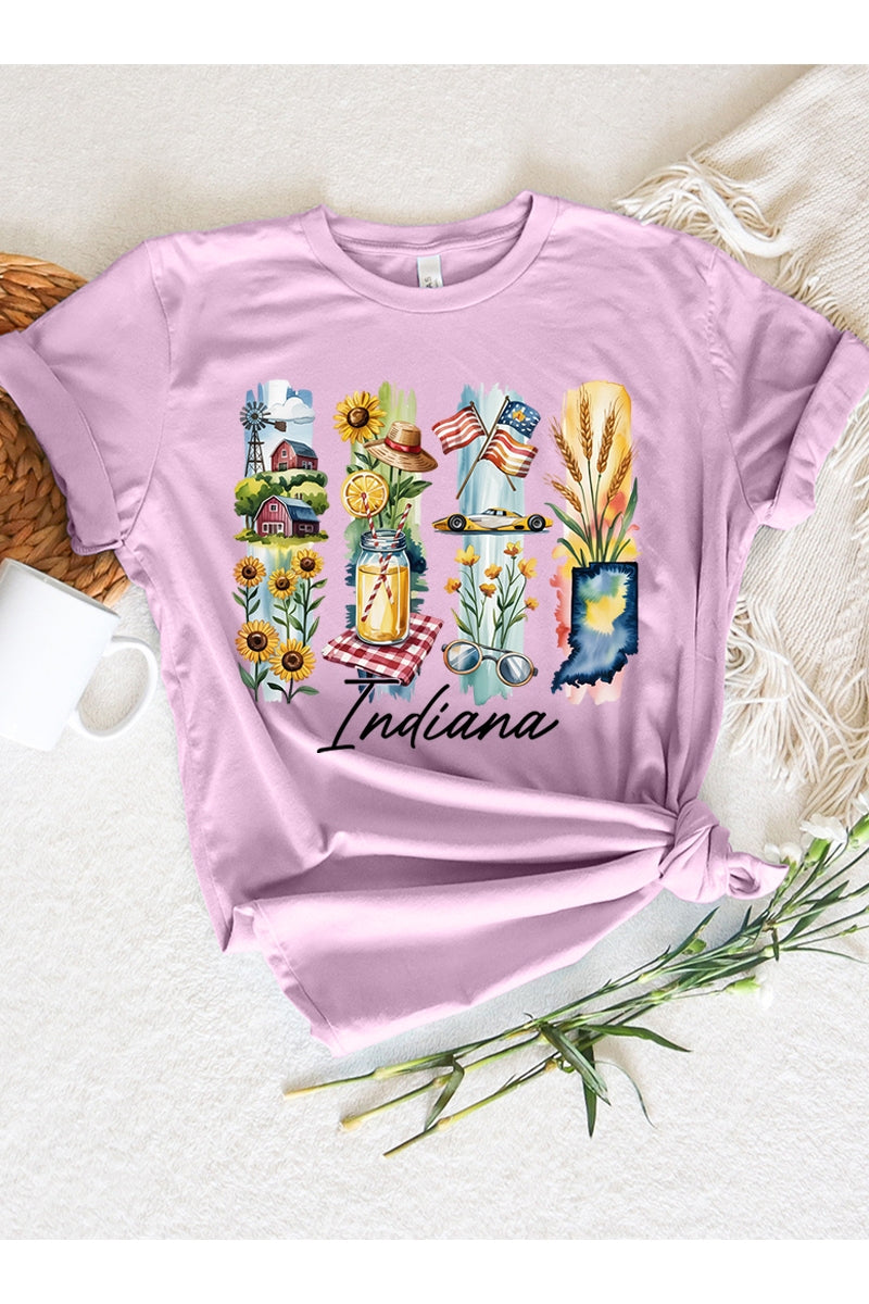 US3001P-E3061IN Indiana State Brushstroke Graphic Plus Tee $16
