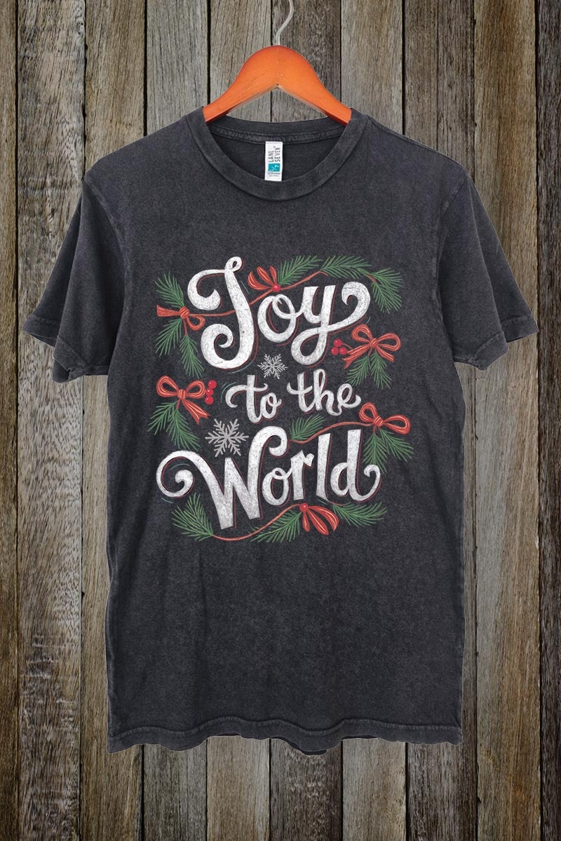 LS002-E3221 Joy to the World Christmas Graphic Vintage Tee $15.5