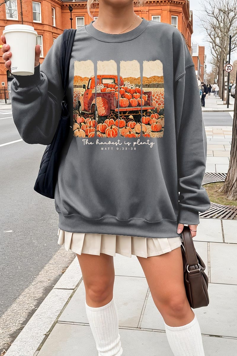 UL180P-E3172 Harvest Is Plenty Graphic Plus Sweatshirt $25