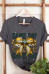 US3001-E3090 Yellow Football Game Day Bow Graphic Tee $12.5