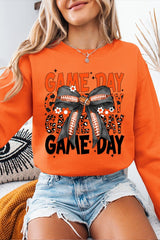 UL180P-E3088 Orange Black Football Game Day Bow Plus Sweatshirt $25