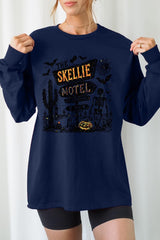 UL240-E3108 Skellie Motel Halloween Graphic Long Sleeve Tee $13.75
