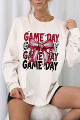 UL240-E3093 Red Silver Football Game Day Bow Long Sleeve Tee $13.75
