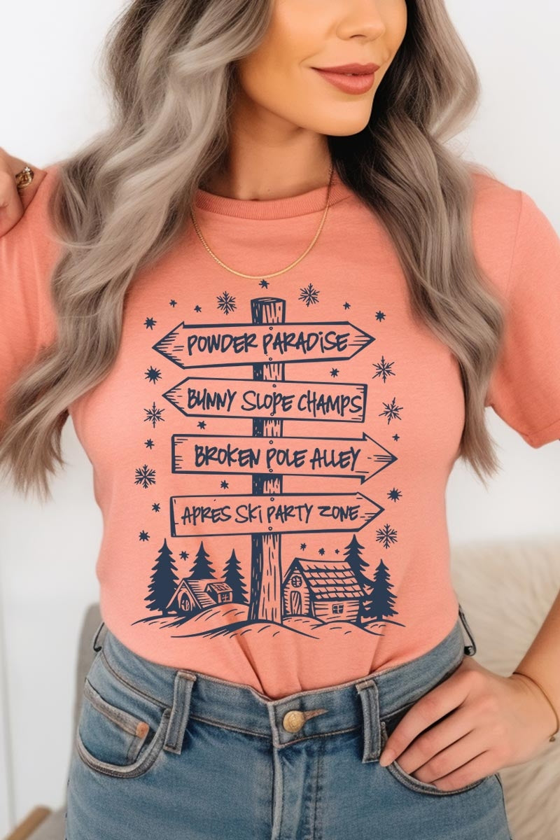 US3001P-E3189 Ski Lodge Signs Graphic Plus Tee $16