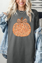 5000-E3135 Floral Fall Pumpkin Graphic Heavy Cotton Tee $9