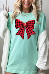US3001P-E3198 Red Buffalo Plaid Bow Graphic Plus Tee $16