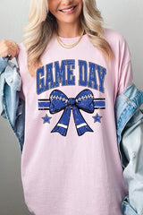 5000P-E3065 Blue Football Bow Graphic Plus Heavy Cotton Tee $12.75
