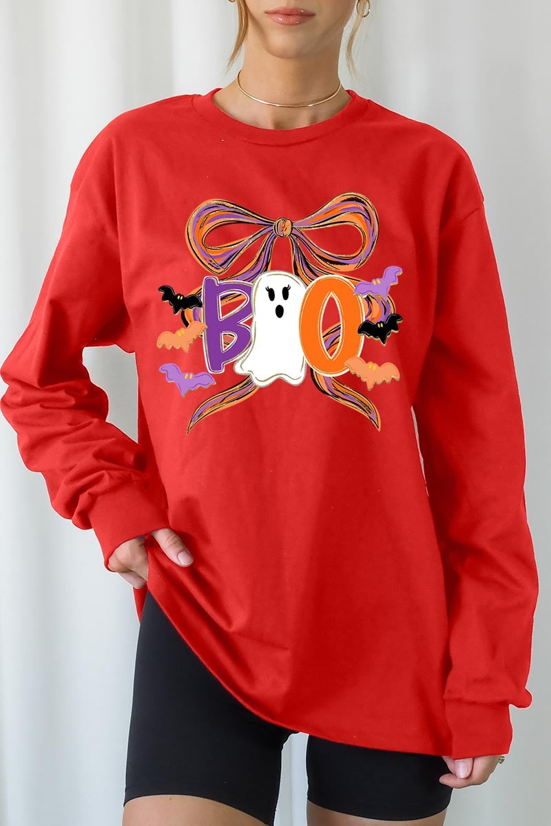 UL240P-E3120 Boo Brushstroke Bow Graphic Plus Long Sleeve Tee $17