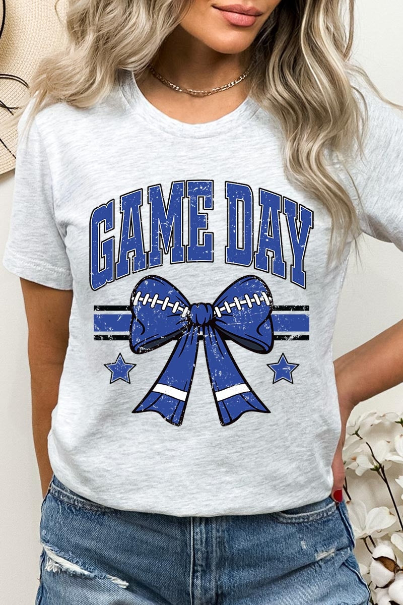 US3001P-E3065 Blue Game Day Football Bow Graphic Plus Tee $16