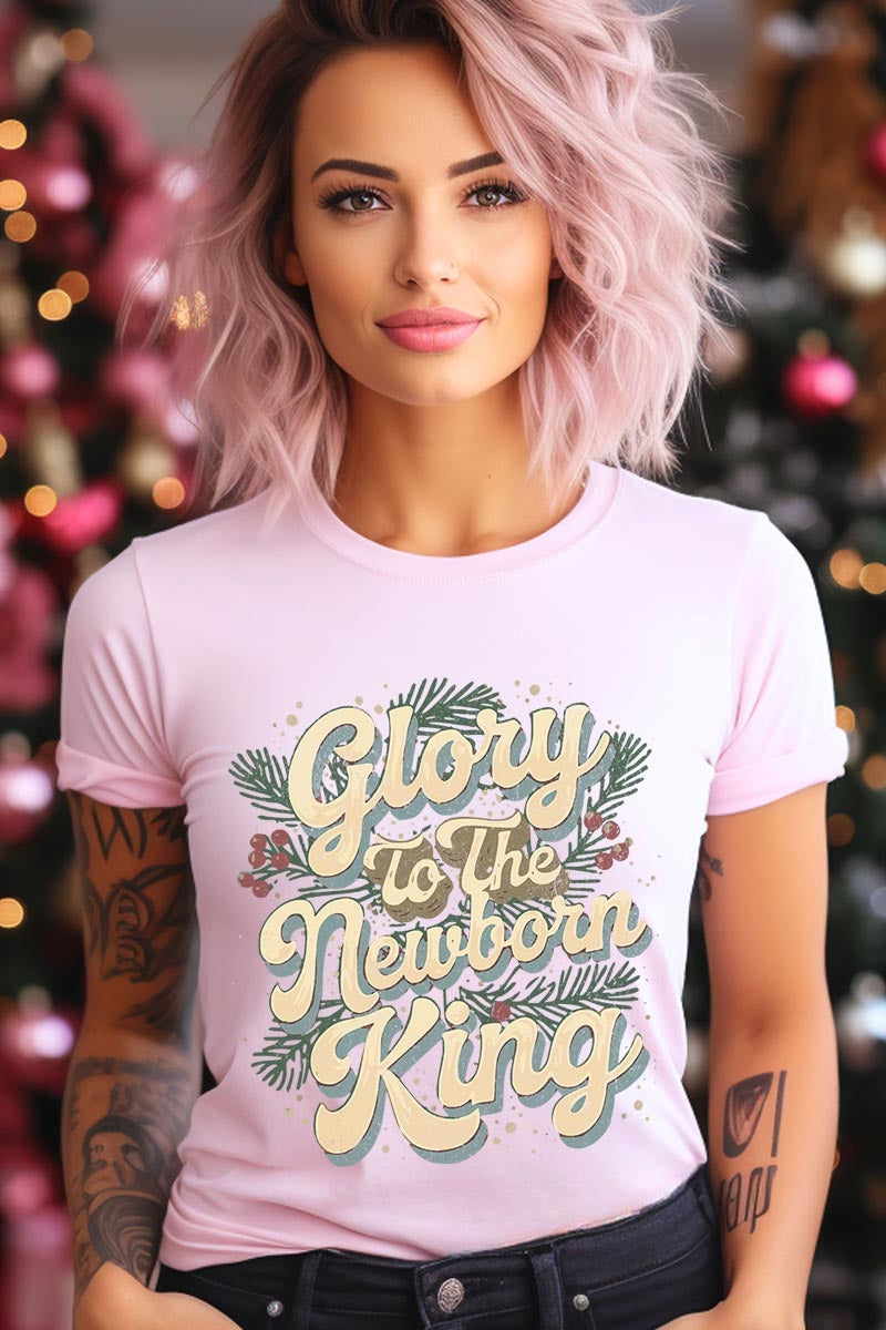 US3001P-E3220 Glory to the Newborn King Graphic Plus Tee $16