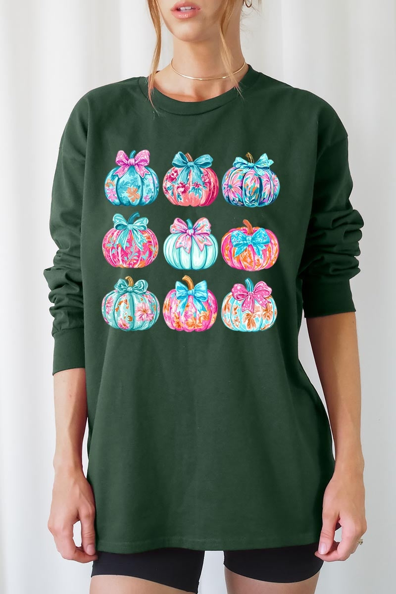 UL240-E3137 Coquette Pumpkin Graphic Long Sleeve Tee $13.75