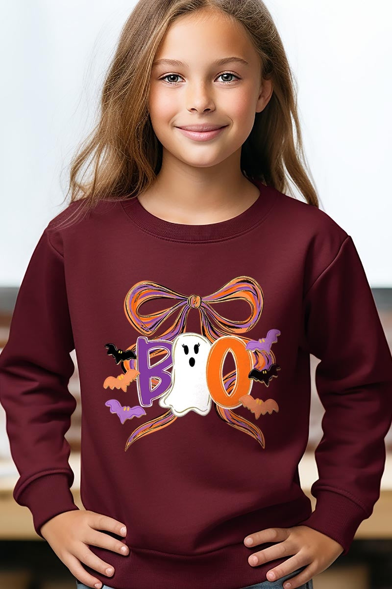 UL180B-E3120Z Boo Brushstroke Bow Kids Graphic Sweatshirt $20