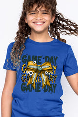US3001Y-E3090Z Yellow Football Game Day Bow Kids Graphic Tee $11