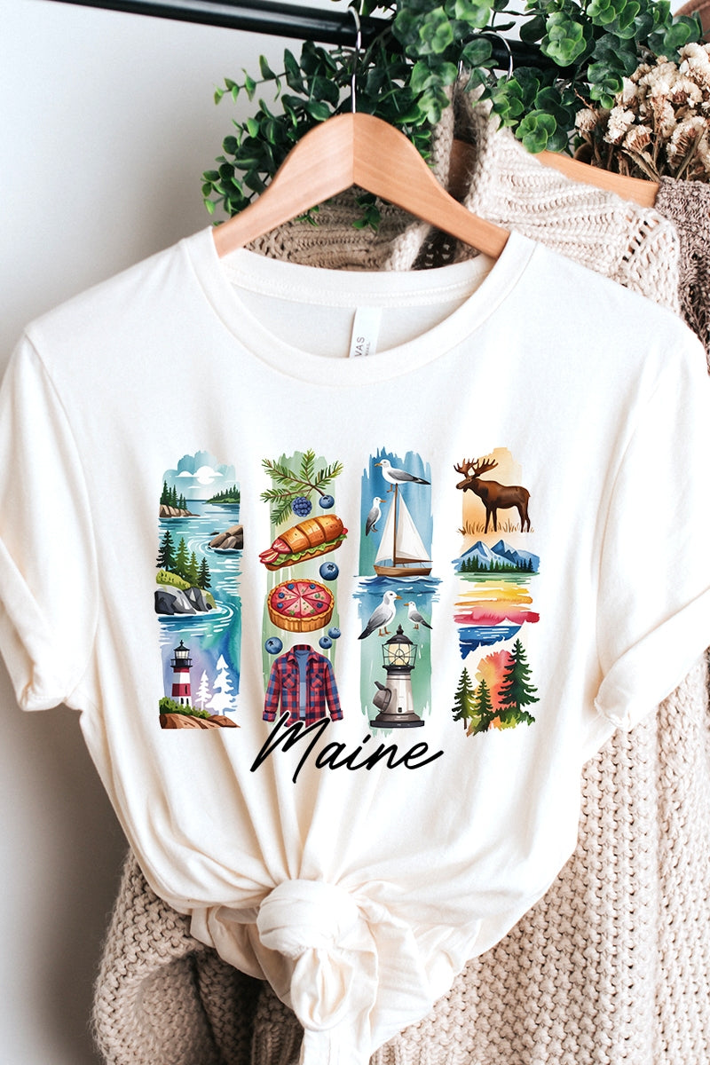 US3001-E3061ME Maine State Brushstroke Graphic Tee $12.5