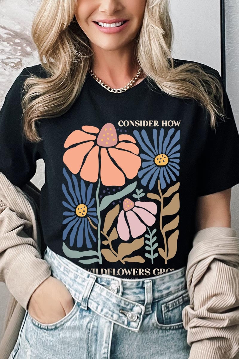 US3001P-E3067 Consider the Wildflowers Graphic Plus Tee $16