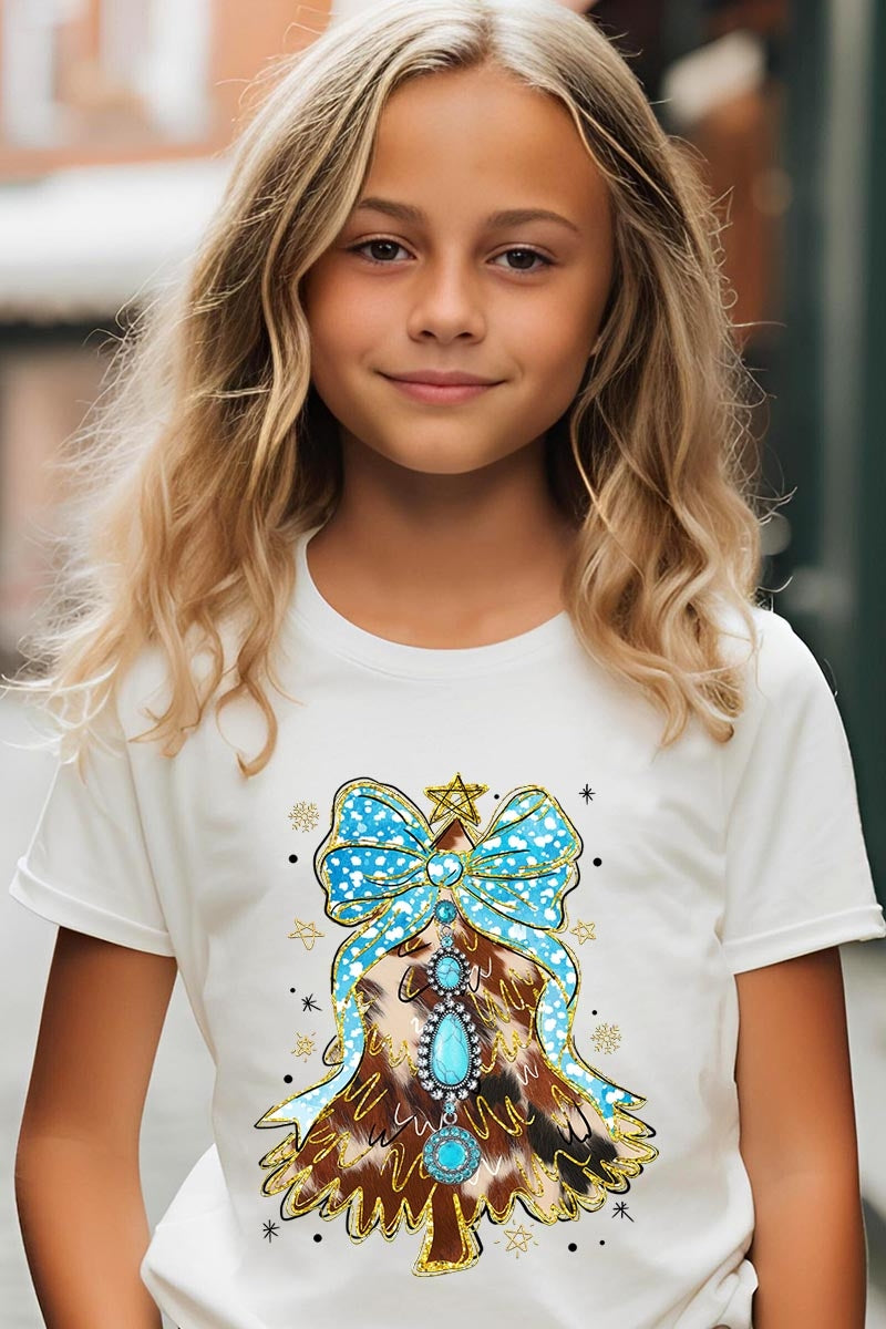 US3001Y-E3184Z Turquoise Christmas Tree Kids Graphic Tee $11