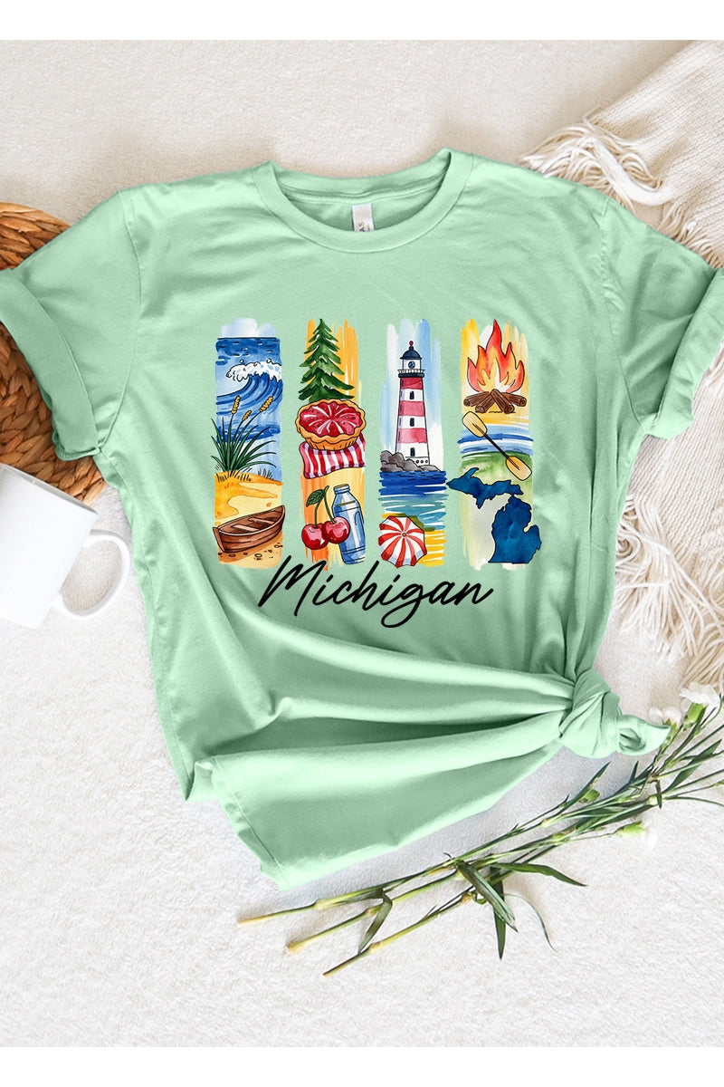 US3001-E3061MI Michigan State Brushstroke Graphic Tee $12.5