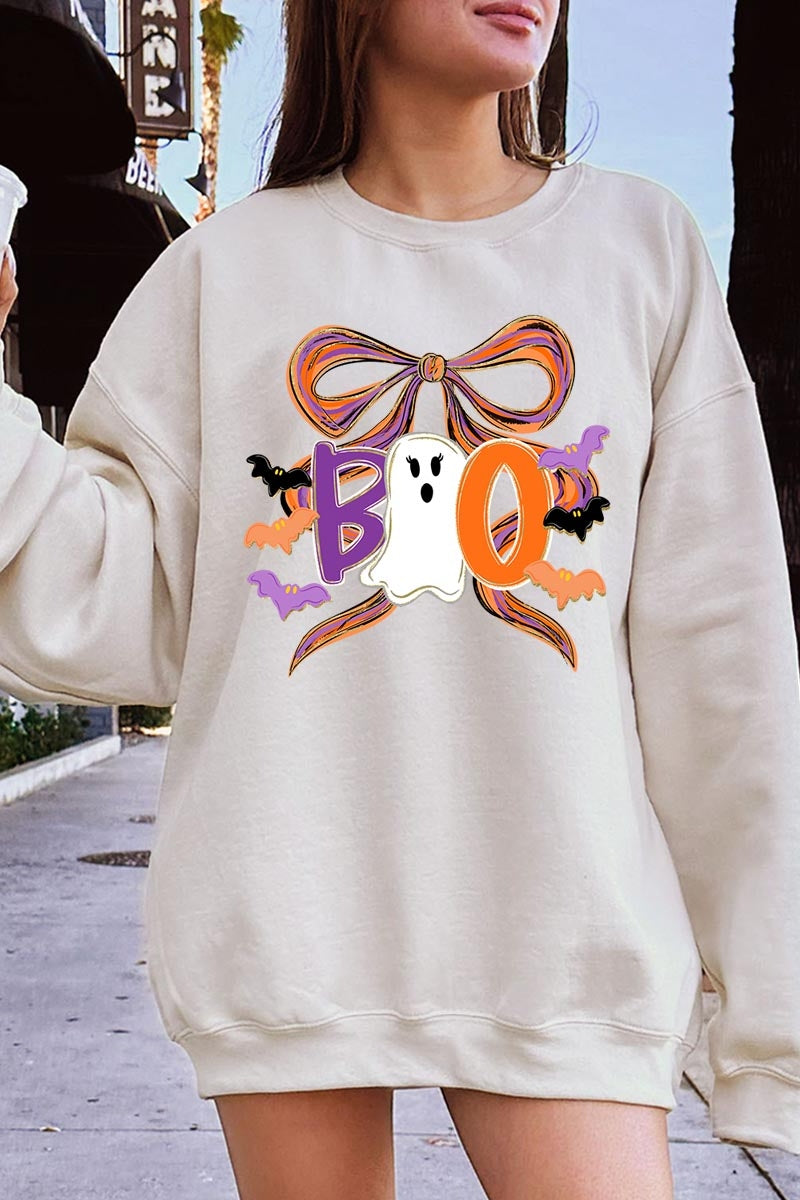 UL180-E3120 Boo Brushstroke Bow Graphic Sweatshirt $20